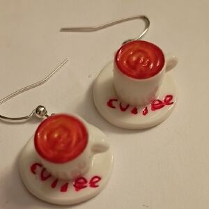 Red and White Coffee Cup Earrings